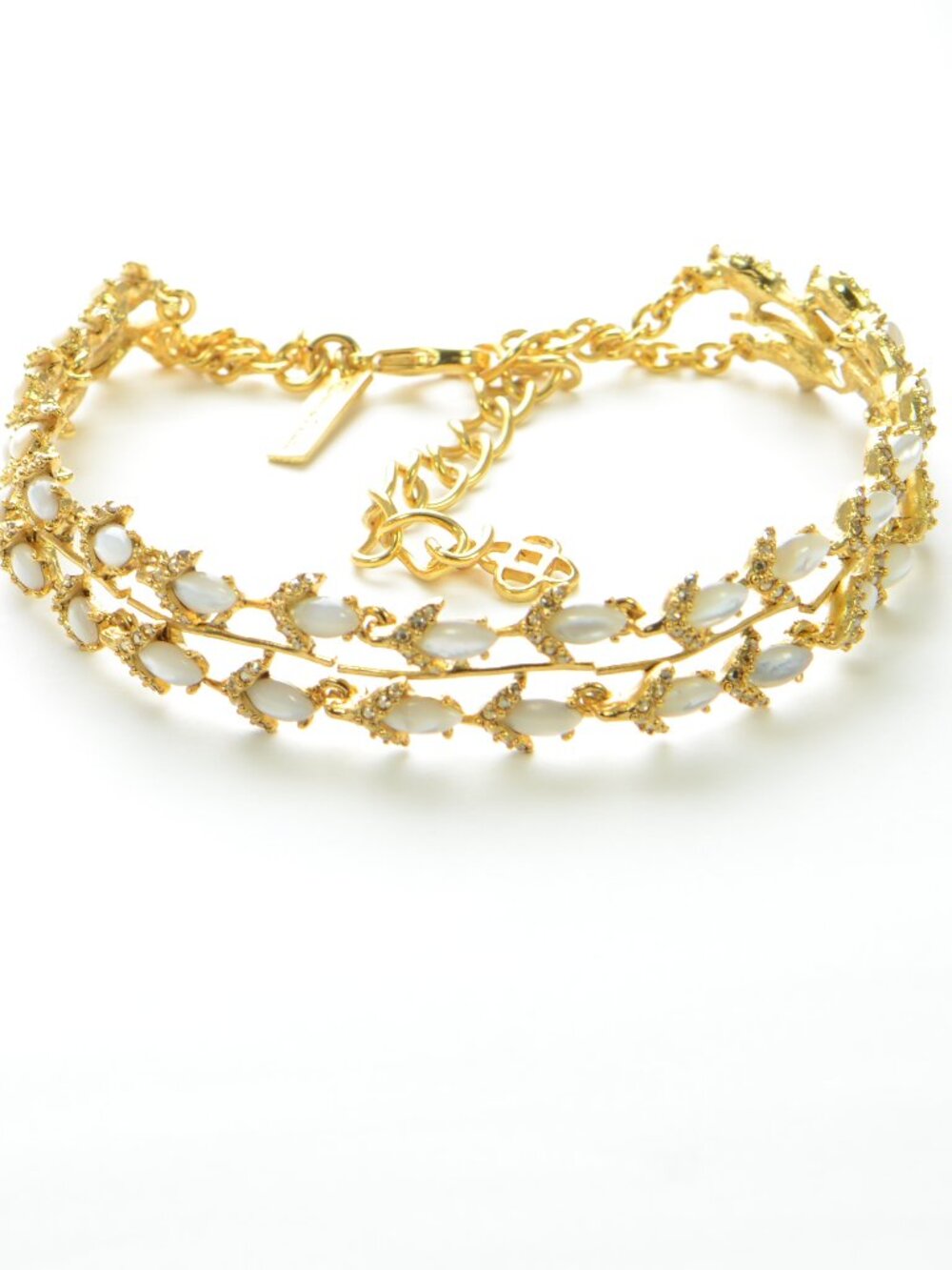 Oscar De La Renta Mother of Pearl & Crystal Choker Necklace